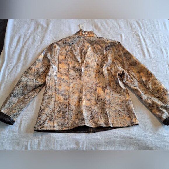 Chico's womens size 2 or Large reversible leather jacket, brown & animal print - Picture 3 of 15